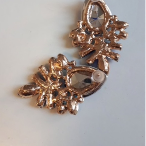 Blue Rhinestone Crystal Drop Earrings - Picture 3 of 3